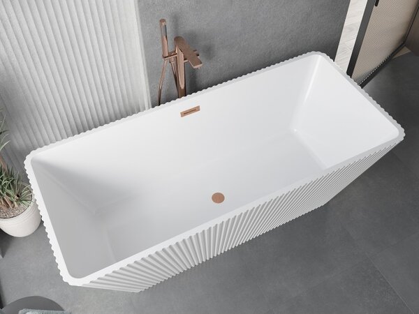 Cadă de baie independentă Mexen Tava cu caneluri 170 x 75 cm, alb lucios, preaplin cupru mat, 52851707500-65