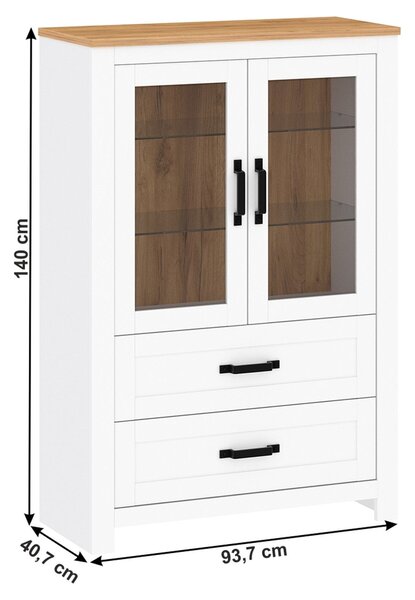Vitrina LANZETTE K, alb/stejar craft auriu, DTD laminat, 94x41x140 cm