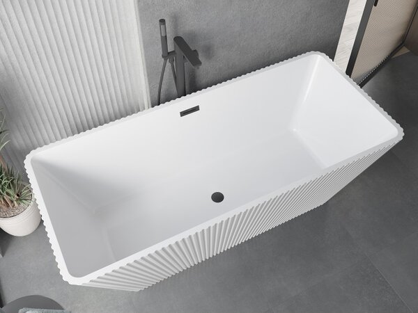 Cadă de baie independentă Mexen Tava cu caneluri 170 x 75 cm, alb lucios, preaplin negru mat, 52851707500-70