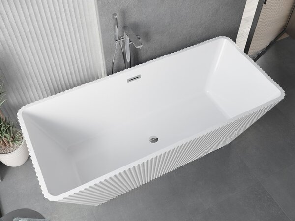 Cadă de baie independentă Mexen Tava cu caneluri 170 x 75 cm, alb lucios, preaplin cromat, 52851707500-01