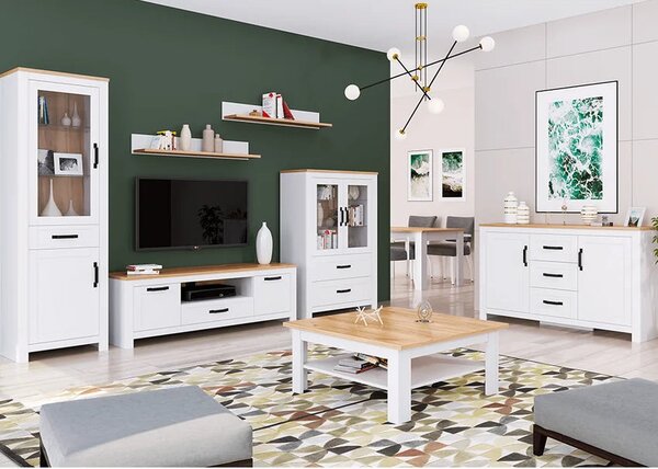 Vitrina LANZETTE K, alb/stejar craft auriu, DTD laminat, 94x41x140 cm