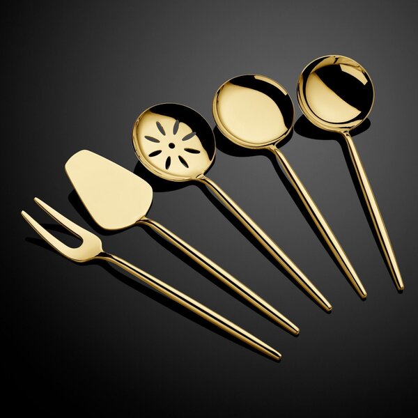 Set ustensile servire 5 bucati Almeria Auriu 23.5x23.5x4 cm