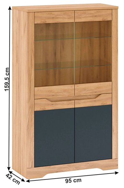 Vitrina FIDEL C, stejar artisan/gri grafit, PAL laminat, 95x42x160 cm
