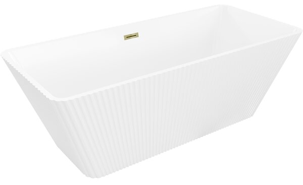 Cadă de baie independentă Mexen Tava cu caneluri 170 x 75 cm, alb lucios, preaplin auriu lucios, 52851707500-50