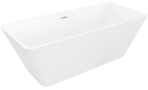 Cadă de baie independentă Mexen Tava cu caneluri 170 x 75 cm, alb lucios, preaplin auriu mat, 52851707500-55