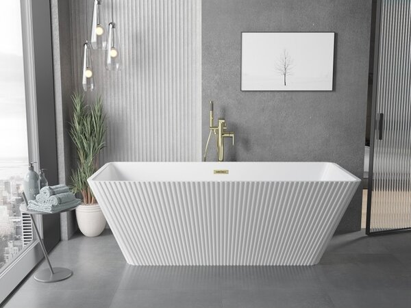 Cadă de baie independentă Mexen Tava cu caneluri 170 x 75 cm, alb lucios, preaplin auriu mat, 52851707500-55