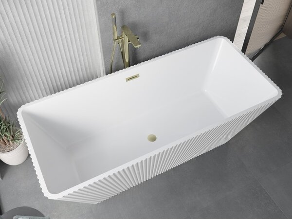 Cadă de baie independentă Mexen Tava cu caneluri 170 x 75 cm, alb lucios, preaplin auriu mat, 52851707500-55