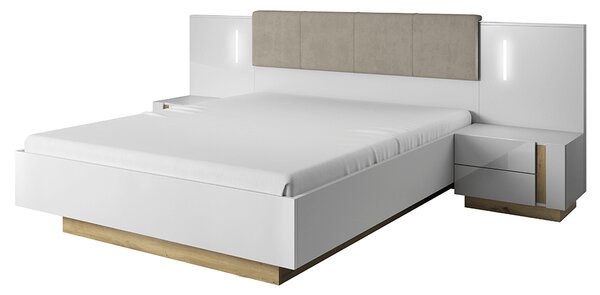Cadru pat CITY 160x200, alb/stejar grandson, stofa/DTD/metal