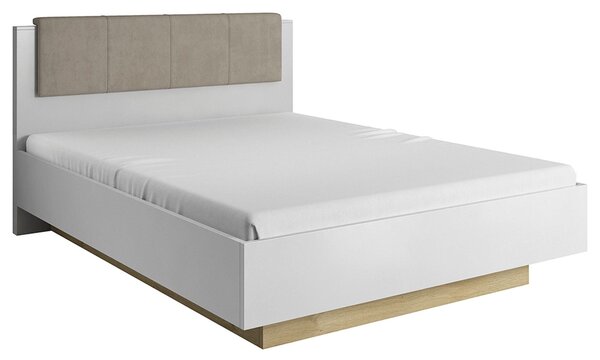 Cadru pat CITY 160x200, alb/stejar grandson, stofa/DTD/metal