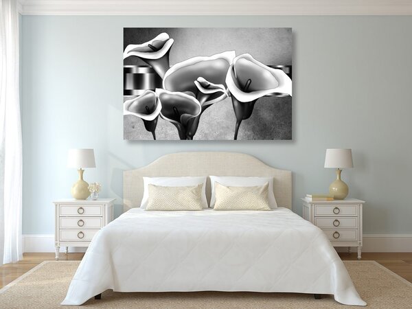 Tablou flori calla lilly elegante în design alb-negru