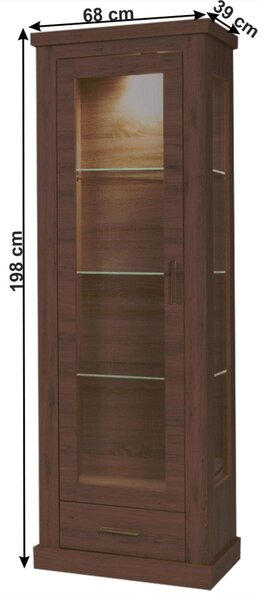 Vitrina HILARD AR2, stejar stirling, DTD laminat, 68x39x198 cm