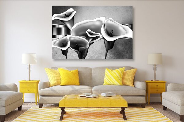 Tablou flori calla lilly elegante în design alb-negru