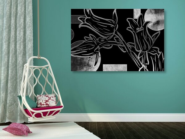 Tablou flori etno în design alb-negru