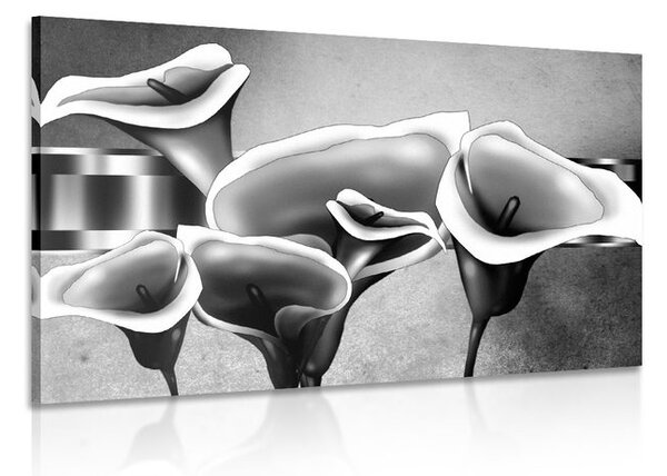 Tablou flori calla lilly elegante în design alb-negru