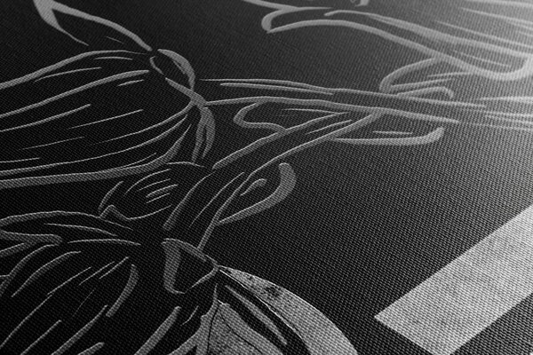 Tablou flori etno în design alb-negru