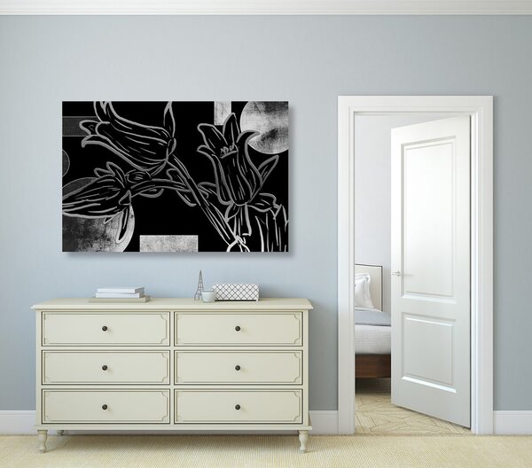 Tablou flori etno în design alb-negru