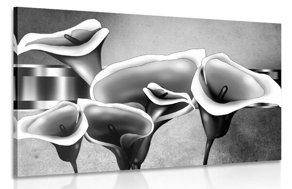 Tablou flori calla lilly elegante în design alb-negru