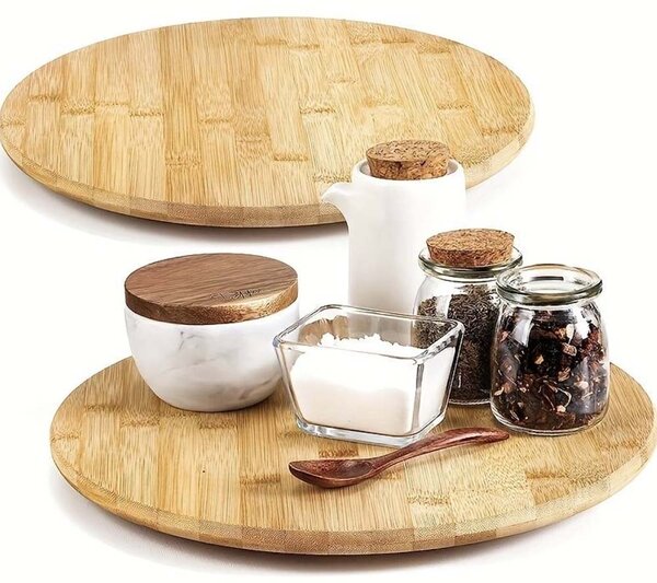 Platou rotativ din bambus pentru prezentare si servire Pufo Cuisine, 30 cm