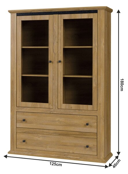 Vitrina LEON MZ5, stejar, PAL laminat, 125x40x180 cm