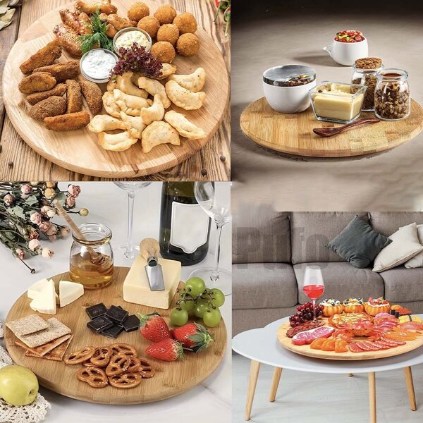 Platou rotativ din bambus pentru prezentare si servire Pufo Cuisine, 30 cm