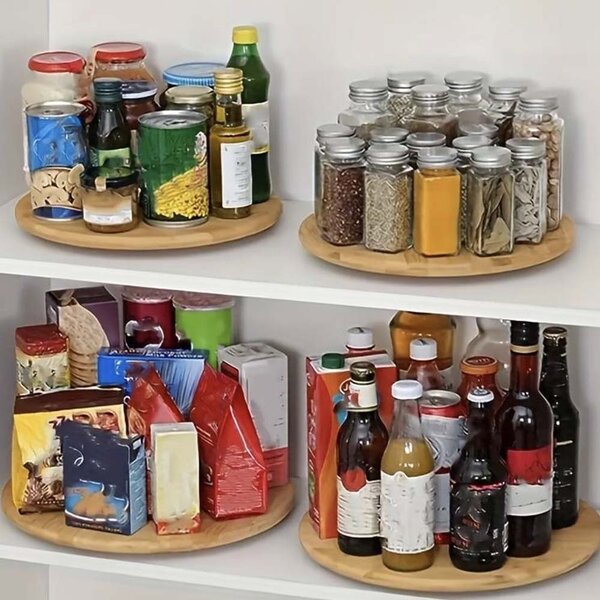 Platou rotativ din bambus pentru prezentare si servire Pufo Cuisine, 30 cm