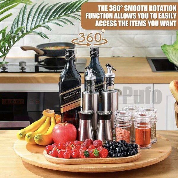 Platou rotativ din bambus pentru prezentare si servire Pufo Cuisine, 30 cm