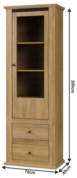 Vitrina LEON MZ4, stejar, PAL laminat, 70x40x200 cm