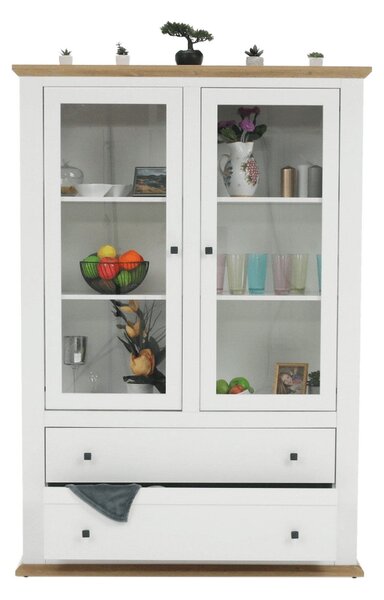 Vitrina LEON MZ5, alb/stejar deschis, PAL laminat, 125x40x180 cm