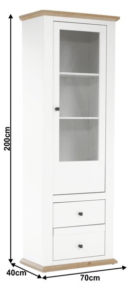 Vitrina LEON MZ4, alb/stejar deschis, PAL laminat, 70x40x200 cm