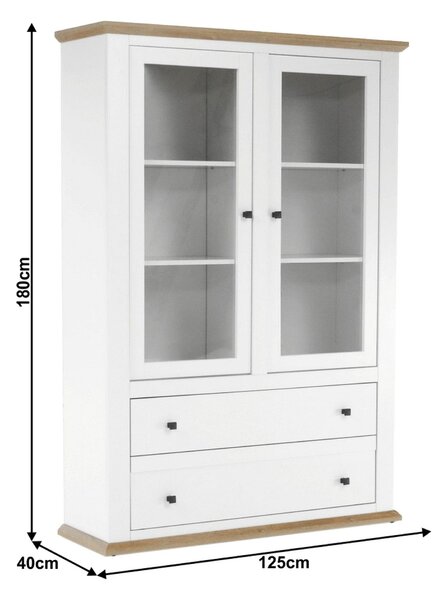 Vitrina LEON MZ5, alb/stejar deschis, PAL laminat, 125x40x180 cm