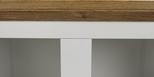 Vitrina LEON MZ5, alb/stejar deschis, PAL laminat, 125x40x180 cm