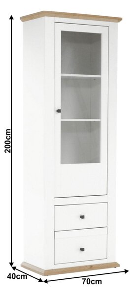 Vitrina LEON MZ4, alb/stejar deschis, PAL laminat, 70x40x200 cm