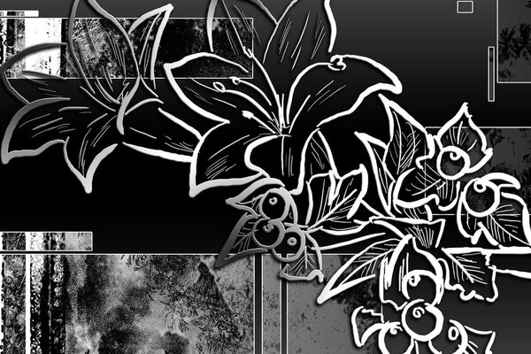 Tablou ilustrație florală în design alb-negru