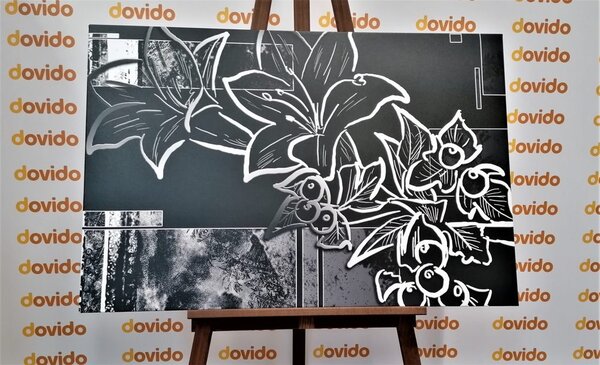 Tablou ilustrație florală în design alb-negru
