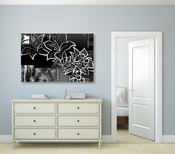 Tablou ilustrație florală în design alb-negru
