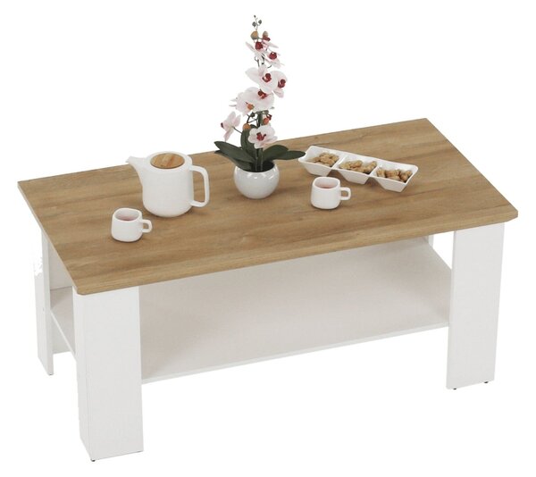 Masuta cafea LEON MZ17, PAL laminat, alb/stejar grand, 120x60x55 cm