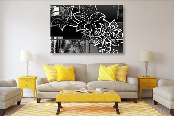 Tablou ilustrație florală în design alb-negru