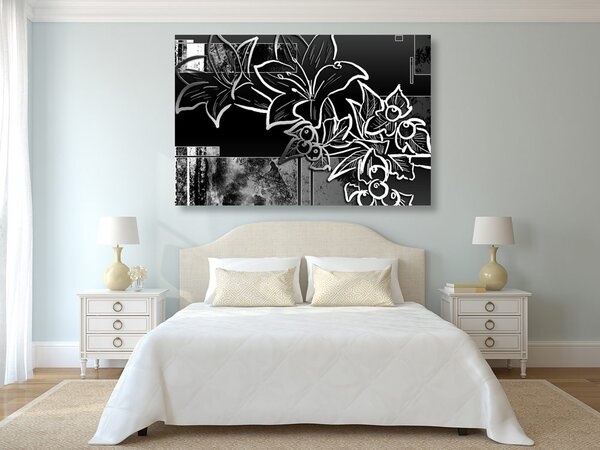 Tablou ilustrație florală în design alb-negru