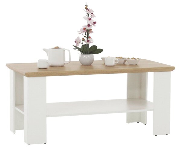 Masuta cafea LEON MZ17, PAL laminat, alb/stejar grand, 120x60x55 cm
