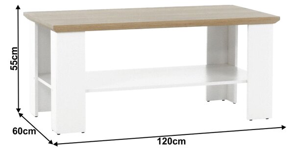 Masuta cafea LEON MZ17, PAL laminat, alb/stejar grand, 120x60x55 cm