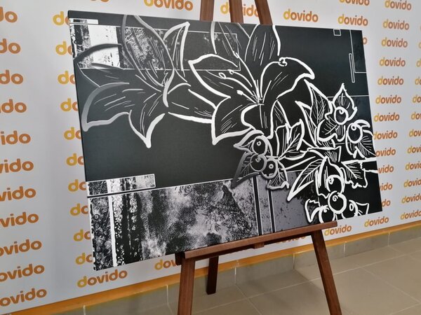Tablou ilustrație florală în design alb-negru