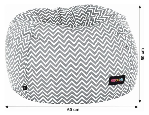 Fotoliu puf GOMBY, gri/alb, material textil, 60x50x60 cm