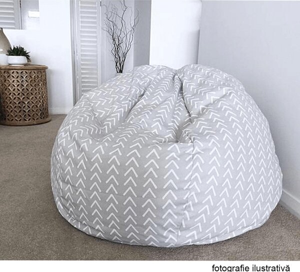 Fotoliu puf GOMBY, gri/alb, material textil, 60x50x60 cm