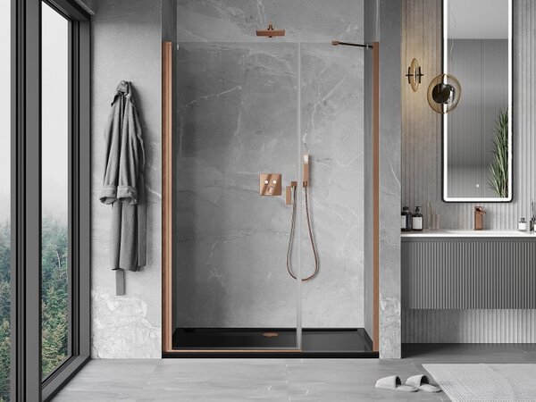 Mexen Mist-B, ușă de duș cu 1 aripă 115 cm, sticlă transparentă, profil mat cupră, 8A2-115-001-65-00