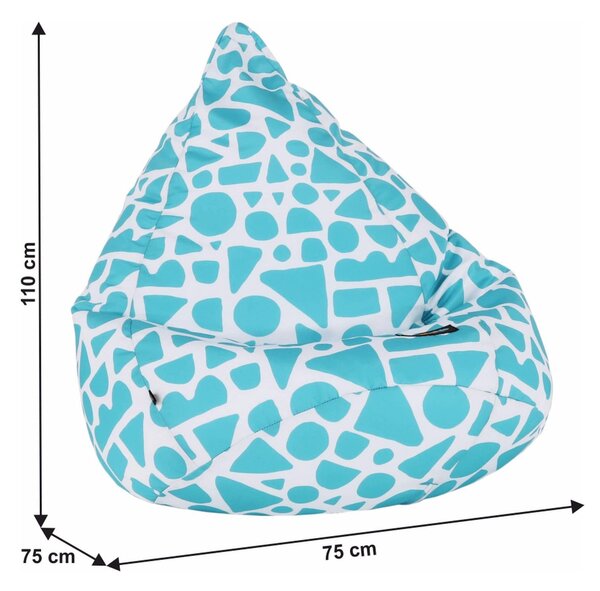 Fotoliu puf TELDIN, alb/turcoaz, material textil, 75x110 cm