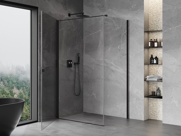 Cabină de duș cu balamale Mexen Mist-B, 1 aripă, 100 x 70 cm, sticlă transparentă, profil negru, 8A2T-100-070-70-00