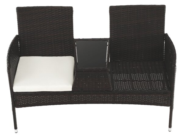 Banca gradina LALIT, maro/crem, ratan artificial/metal, 131x60x82 cm