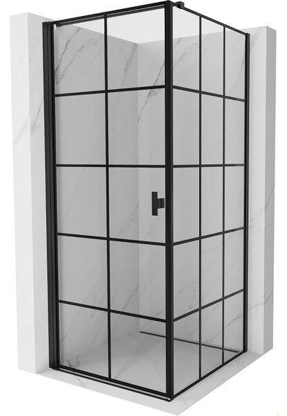 Cabină de duș cu balamale Mexen Mist-B, cu 1 aripă, stânga, 70 x 70 cm, sticlă transparentă - grilă neagră, 8A2T-070-070-70-77-L