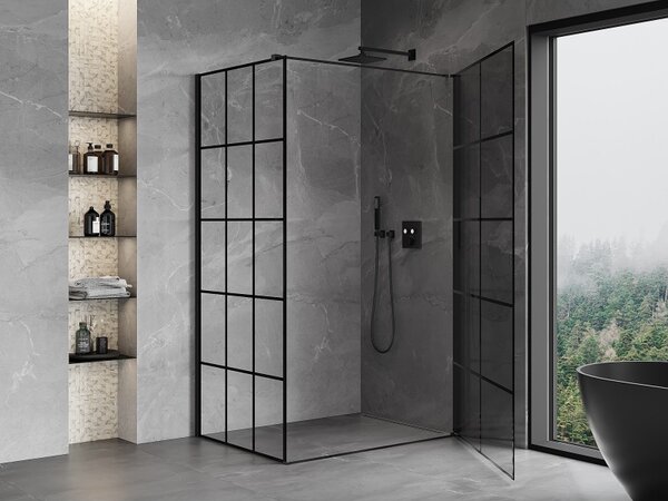 Cabină de duș Mexen Mist-B cu 1 aripă, dreapta, 70 x 75 cm, sticlă transparentă - grilă neagră, 8A2T-070-075-70-77-P
