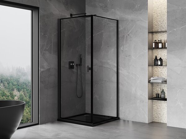 Cabină de duș cu balamale Mexen Mist-B, cu 1 aripă, stânga, 70 x 70 cm, sticlă transparentă - ramă neagră, 8A2T-070-070-70-70-L